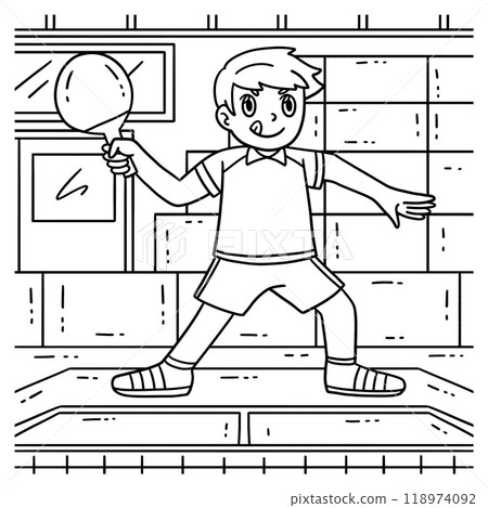 Table Tennis Player in Defensive Stance Coloring  118974092