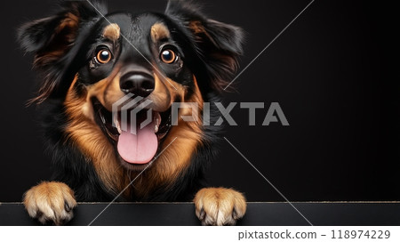 An Excited Dog Looks Up with a Happy Expression that Is Truly Endearing and Joyful, copy space 118974229