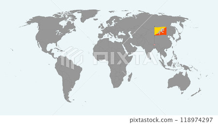 Pin map with Bhutan flag on world map. Vector illustration. 118974297