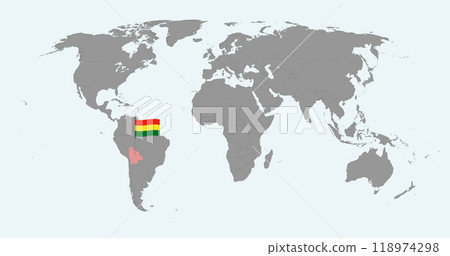 Pin map with Bolivia flag on world map. Vector illustration. 118974298