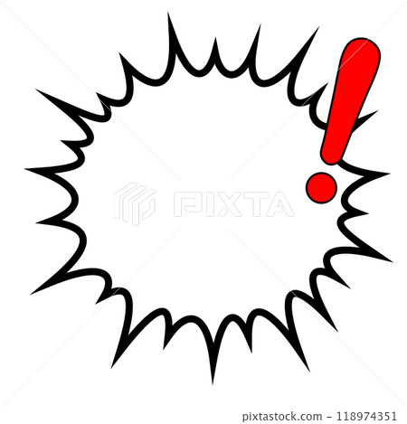 帶有實心紅色感嘆號的爆炸性太陽形語音氣泡 118974351
