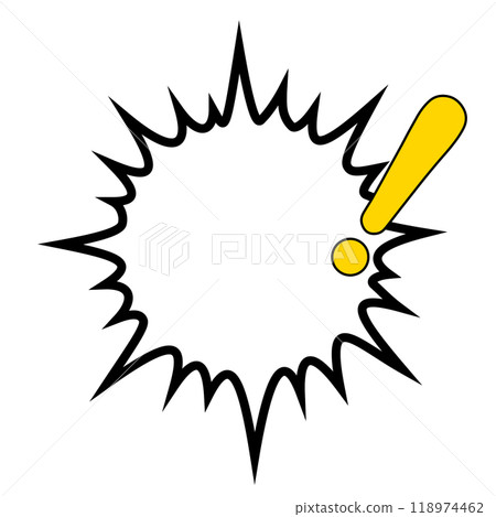 發光的爆炸形氣泡，帶有實心黃色感嘆號 118974462
