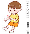 A boy with an itchy rash on his arm 118974582