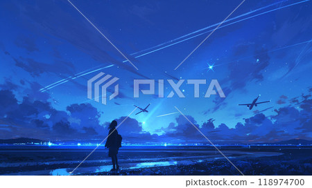 Night sky after the plane takes off 118974700