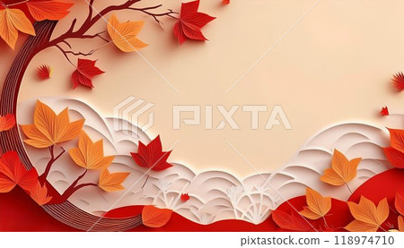 Paper cutout art of autumn leaves. Banner background material with an autumn theme. 118974710
