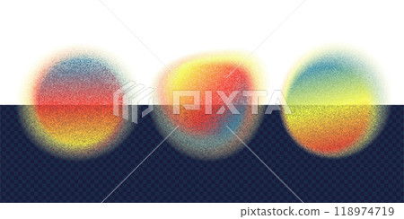 Set abstract blurry shapes with soft edges and noise effect. Round silhouette shapes with dot blur effect, modern collection of eps10 vector graphic elements on transparent background. 118974719