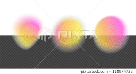 Set of gradient noise gradation in round shapes. Abstract colorful watercolor grainy blur mesh isolated on transparent. Circle shape png. Gradient aura with noise effect. eps10 vector illustration. 118974722