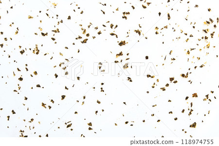Elegant white and gold abstract background with scattered foil pieces for luxury 118974755