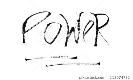 Artistic brush calligraphy of the word power on white background with strokes 118974782