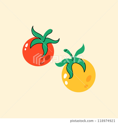Doodle tomato card. Modern organic geometry minimal style. Simple vegetables. Cute nature garnish art. Vector flat.  118974921