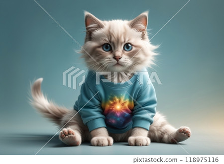 cute sporty cat in sweatshirt, doing sports, gymnastics cute sporty cat in sweatshirt, doing sports, gymnastics 118975116