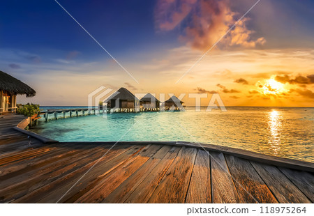馬爾地夫水上小屋圖片素材 118975264