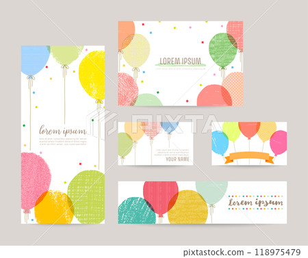 Card set of watercolor illustrations of balloons (vector) Card set of watercolor illustrations of balloons (vector) 118975479
