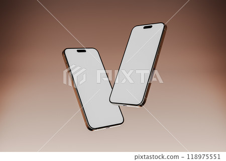 Two floating iphones with white screen mock up, 3d render 118975551