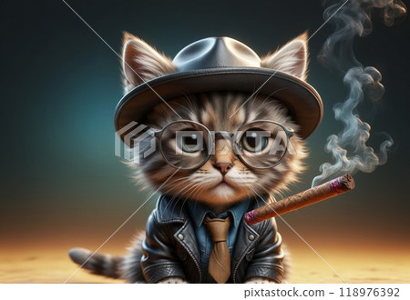 kitten detective in retro jacket and glasses 118976392