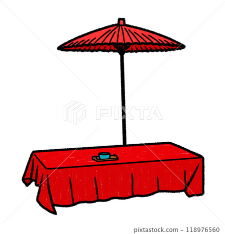 茶館長凳和戶外遮陽傘 118976560