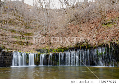Nagano Prefecture, Kitasaku District, Izawa, Japan - April 15, 2024: Shirotaki Waterfall located in Izawa, Kitasaku District, Nagano Prefecture, Japan. 118977055