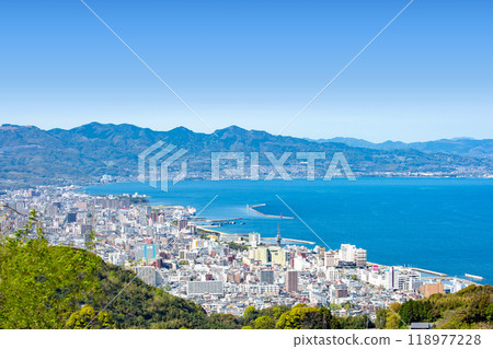 Panorama of Beppu Bay and Kunisaki Peninsula in Beppu City Panorama of Beppu Bay and Kunisaki Peninsula in Beppu City 118977228