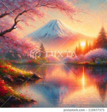 紅白梅花和垂枝櫻花倒映在水面上 118977373