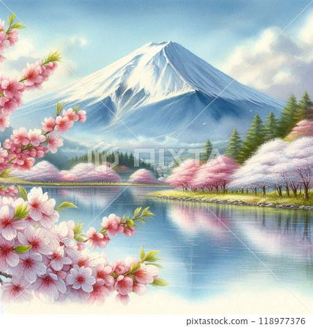 櫻花盛開，紅白梅倒映，春花倒映在精進湖中 118977376