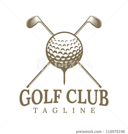 Professional Golf Ball logo template design, Golf championship, Badge or icon with crossed golf clubs and ball on tee. Vector illustration. symbol, icon Professional Golf Ball logo template design, Golf championship, Badge or icon with crossed golf clubs and ball on tee. Vector illustration. symbol, icon 118978190