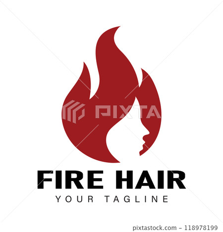 Flaming Fire Hair with woman face for Vintage Classic Logo Design Flaming Fire Hair with woman face for Vintage Classic Logo Design 118978199