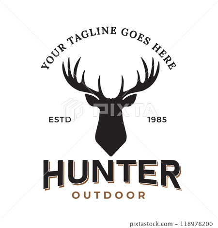 Deer Head with Antlers for Outdoor Adventure Vintage Retro Design Badge Label Deer Head with Antlers for Outdoor Adventure Vintage Retro Design Badge Label 118978200