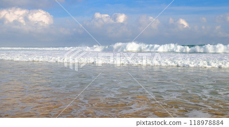 Sea and bright blue cloudy sky. Concept - vacation and travel. Sea and bright blue cloudy sky. Concept - vacation and travel. 118978884