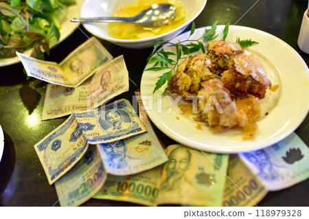 越南食物和越南錢 118979328