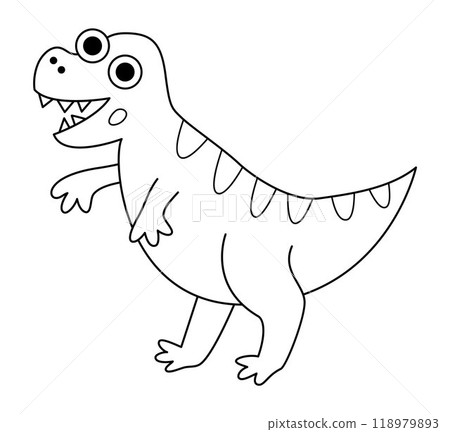 Vector black and white tyrannosaurus rex icon. Cute dinosaur line illustration for kids. Funny T-rex dino clipart for children isolated on white background. Cartoon prehistoric animal coloring page 118979893