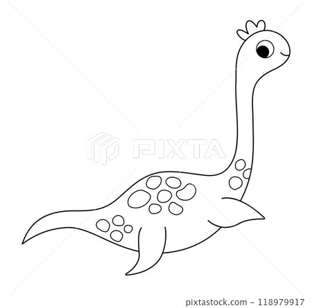 Vector black and white plesiosaur icon. Aquatic dinosaur line illustration for kids. Ocean dino with long neck clipart for children isolated on white. Cartoon prehistoric sea animal coloring page Vector black and white plesiosaur icon. Aquatic dinosaur line illustration for kids. Ocean dino with long neck clipart for children isolated on white. Cartoon prehistoric sea animal coloring page 118979917