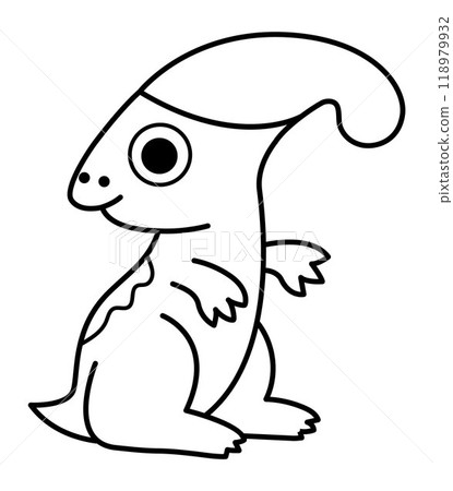 Vector black and white baby parasaurolophus icon. Cute little dinosaur line llustration for kids. Dino kid clipart for children isolated on white background. Cartoon prehistoric animal coloring page Vector black and white baby parasaurolophus icon. Cute little dinosaur line llustration for kids. Dino kid clipart for children isolated on white background. Cartoon prehistoric animal coloring page 118979932