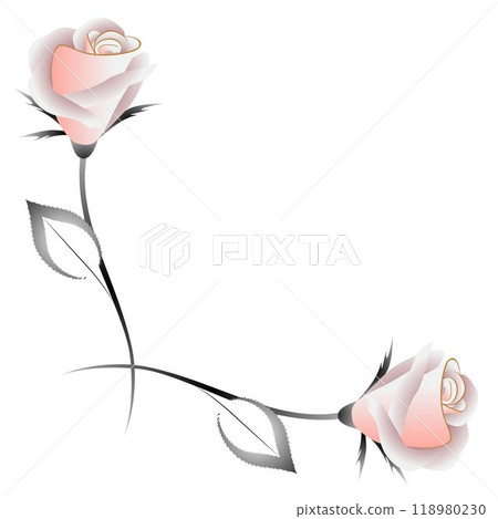 Corner ornament with tea roses, design element. Corner ornament with tea roses, design element. 118980230