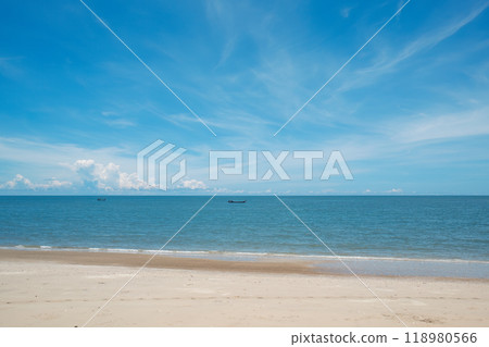 White beach with traditional boat in tropical sea in sunny day 118980566
