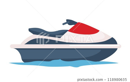Water bike isolated on white background. Jet ski. Summer rest, extreme sport. Vector illustration. 118980635
