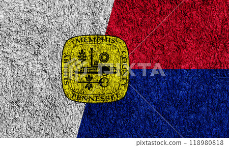 Flag of the city of Memphis, Tennessee, USA, on a background of fabric texture. Conceptual collage 118980818