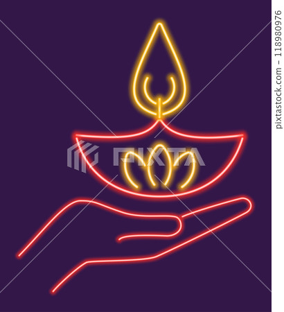 Neon Diwali candle and hand 118980976