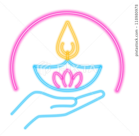 Neon Diwali candle and hand 118980978