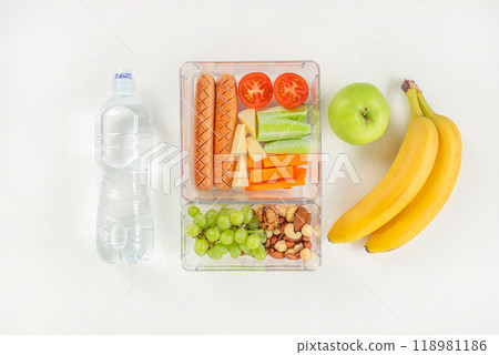 Healthy food in lunch box for fast meal, healthy snack, lunch time Healthy food in lunch box for fast meal, healthy snack, lunch time 118981186