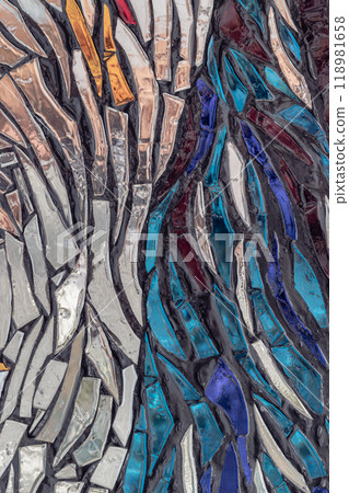The walls are decorated with colorful Stained glass scraps mosaic. The walls are decorated with colorful Stained glass scraps mosaic. 118981658