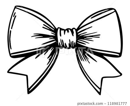 Vector black bow isolated on white background. Girlish hair accessory. Feminine style. Outline doodle Vector black bow isolated on white background. Girlish hair accessory. Feminine style. Outline doodle 118981777