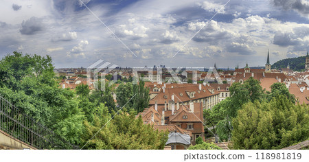 Panoramic view of Prague's rooftops, Czech Republic 118981819