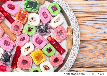 Turkish delight candy . Rahat lokum photography 118982371