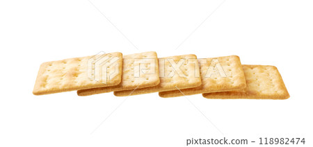 Water crackers isolated. Square water crackers isolated on white background. 118982474