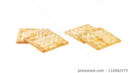 Water crackers isolated. Square water crackers isolated on white background. 118982475