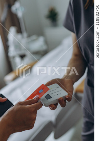 Close up of credit card contactless payment 118982750