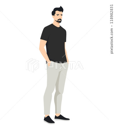 Stylish man in fashionable clothes on a white background. Vector illustration in flat style 118982831