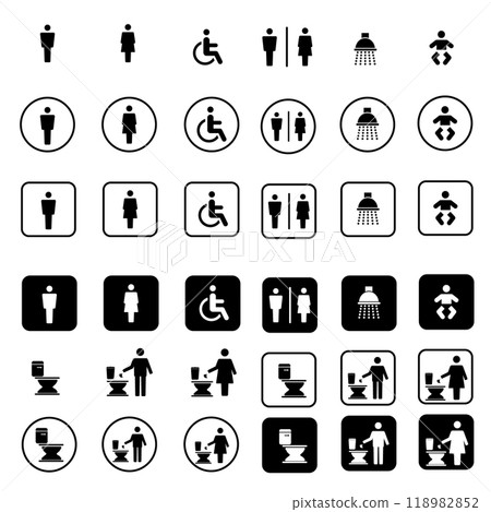 Toilet vector icons set, male or female restroom wc.  118982852