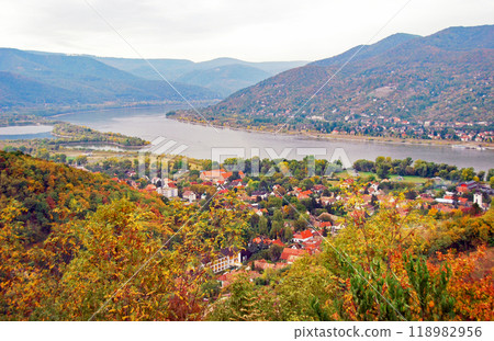 Hungary, Danube River, Autumnal Dunacanyon, Danube Great Curve 118982956