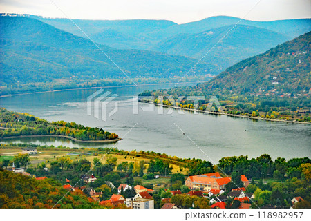 Hungary, Danube River, Autumnal Dunacanyon, Danube Great Curve 118982957